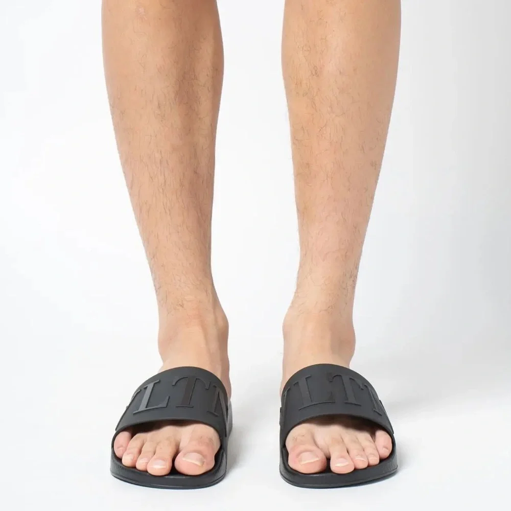 Valentino Garavani VLTN Logo All Black Rubber Slide Sandal